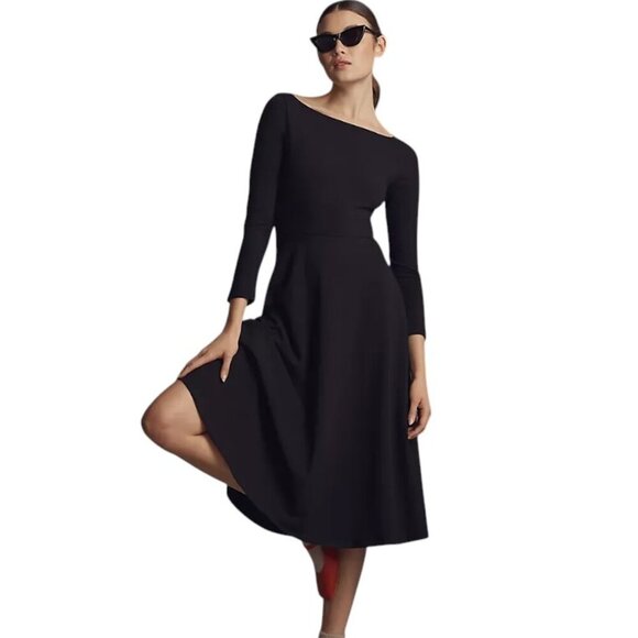 Reformation Dresses & Skirts - Reformation Wiley Knit Dress, Boat Neck Midi Little Black Dress, Slim Fit, Small